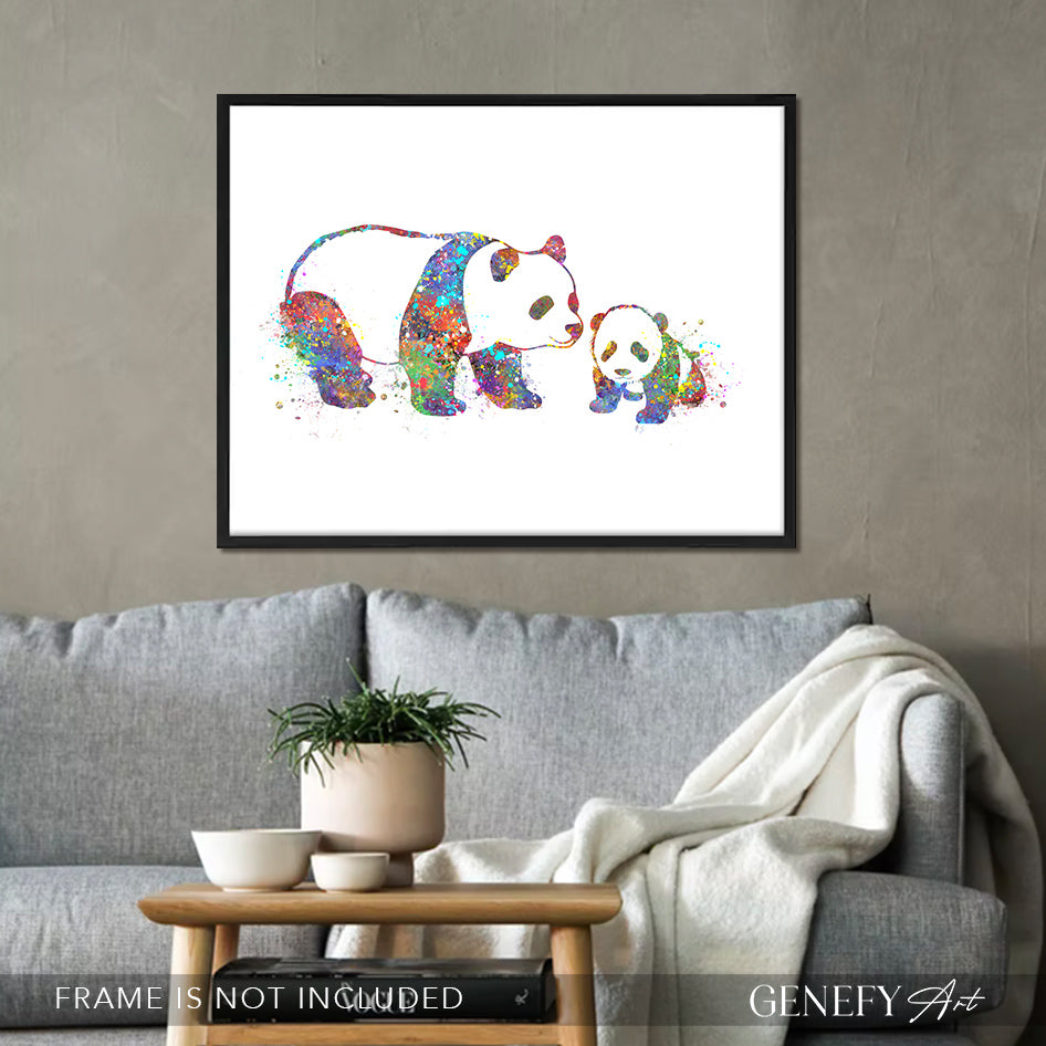 Mother and Baby Panda Watercolour Print