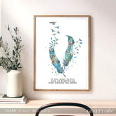 Birds Feather Quote Teal Watercolour Print - Genefy Art