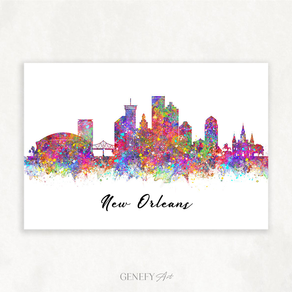 New Orleans Skyline Watercolour Art Print - Genefy Art