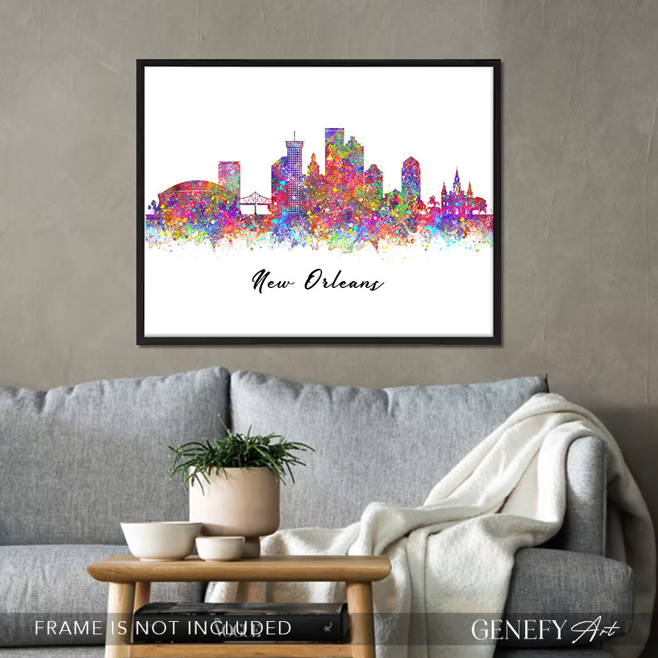 New Orleans Skyline Watercolour Art Print - Genefy Art