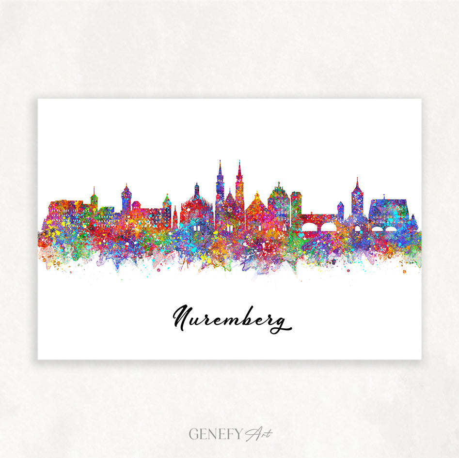 Nuremberg Skyline Watercolour Art Print - Genefy Art