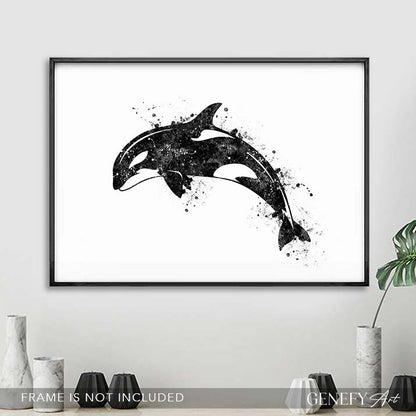 Orca Killer Whale Black and White Watercolour Print