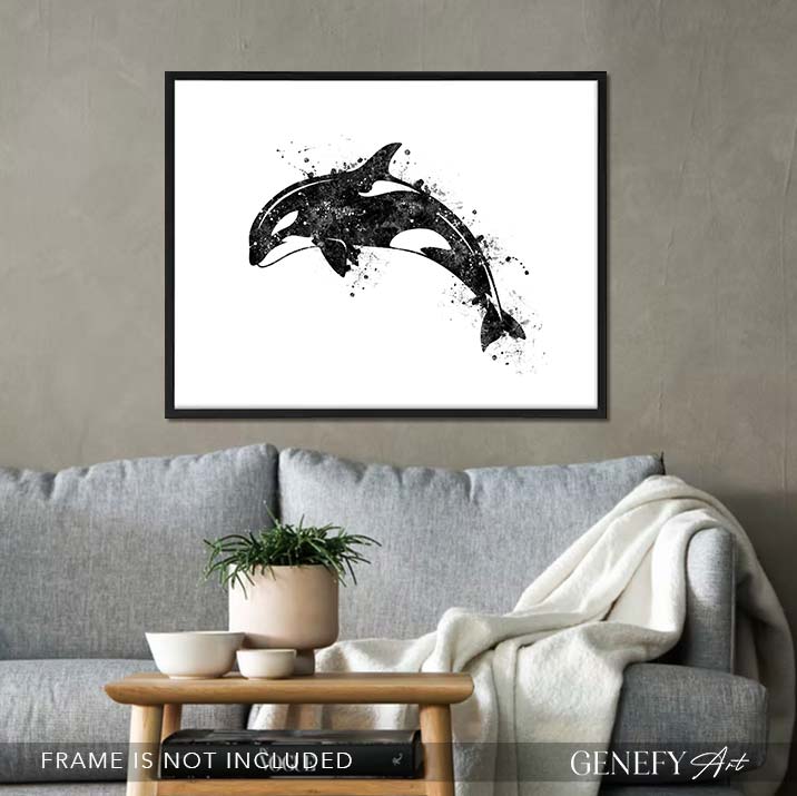 Orca Killer Whale Black and White Watercolour Print
