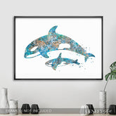 Orca Killer Whale Mother and Baby Watercolour Print