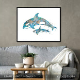 Orca Killer Whale Mother and Baby Watercolour Print