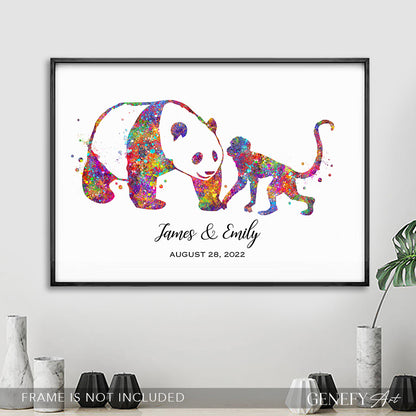 Panda and Monkey Couple Art Print