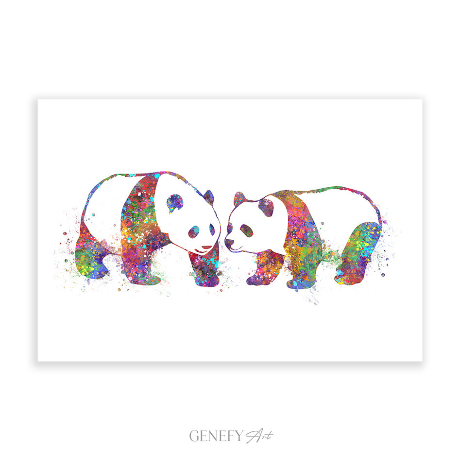 Panda Couple Watercolour Print