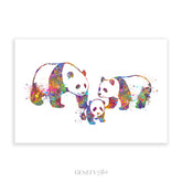 Panda Family of 3 Watercolour Print