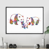 Panda Family of 3 Watercolour Print