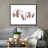 Panda Family of 3 Watercolour Print