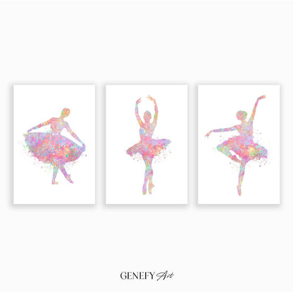 Ballerina Pastel Watercolour Art Set of 3 Prints - Genefy Art