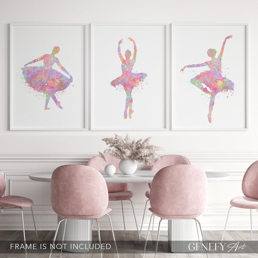 Ballerina Pastel Watercolour Art Set of 3 Prints - Genefy Art