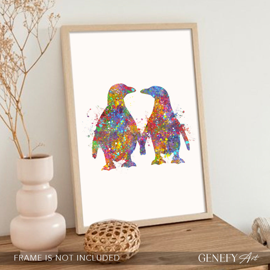 Penguin Couple Kissing Art Print - Genefy Art