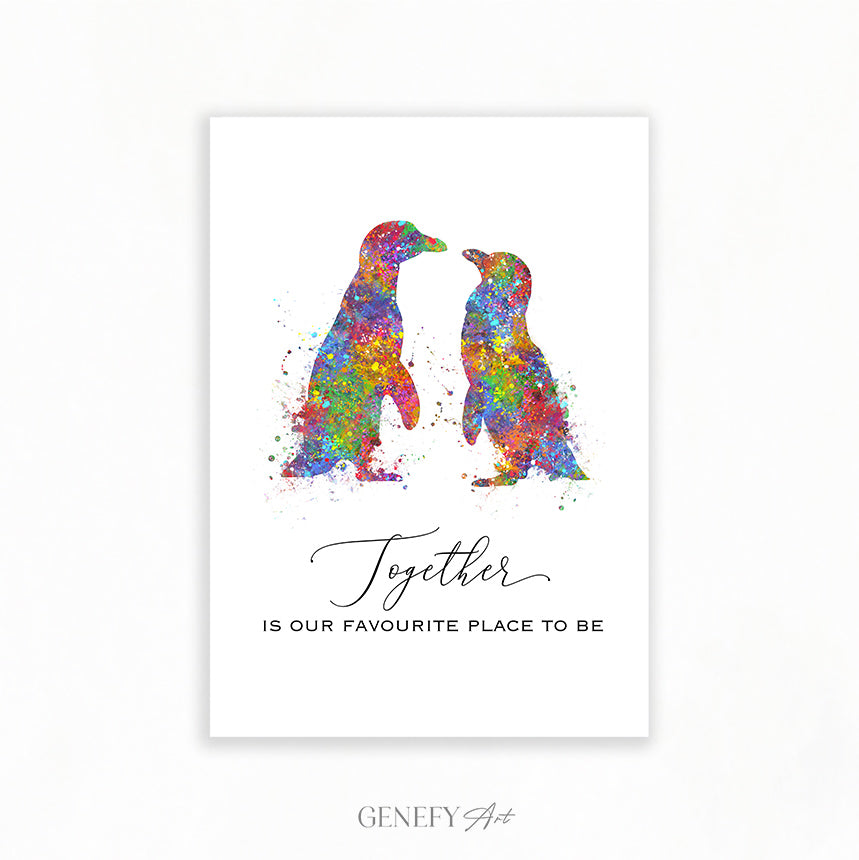 Penguin Love Quote Watercolour Art Print