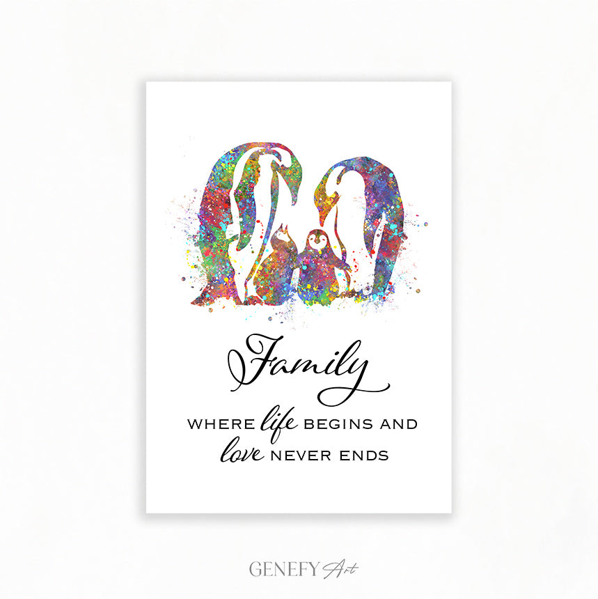 Penguin Family Quote Watercolor Art