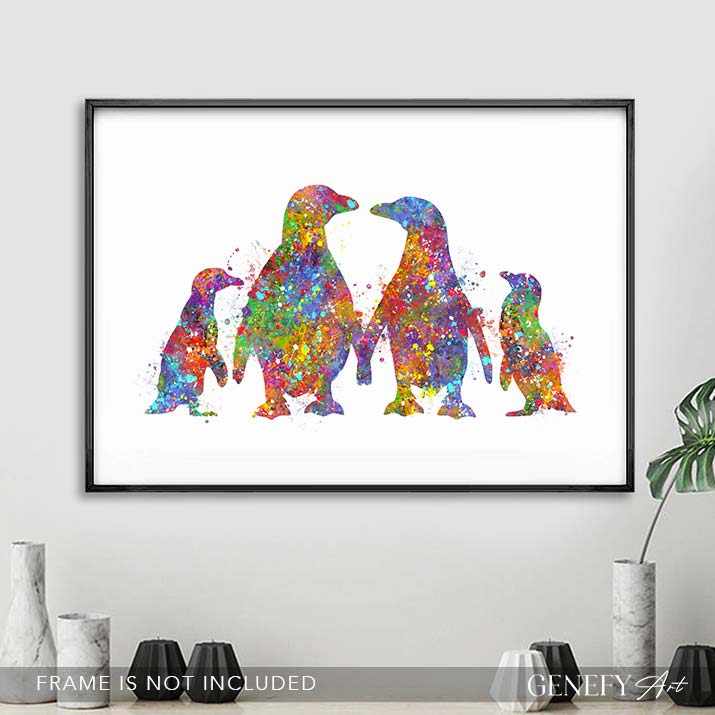 Penguin Family of 4 Watercolour Print
