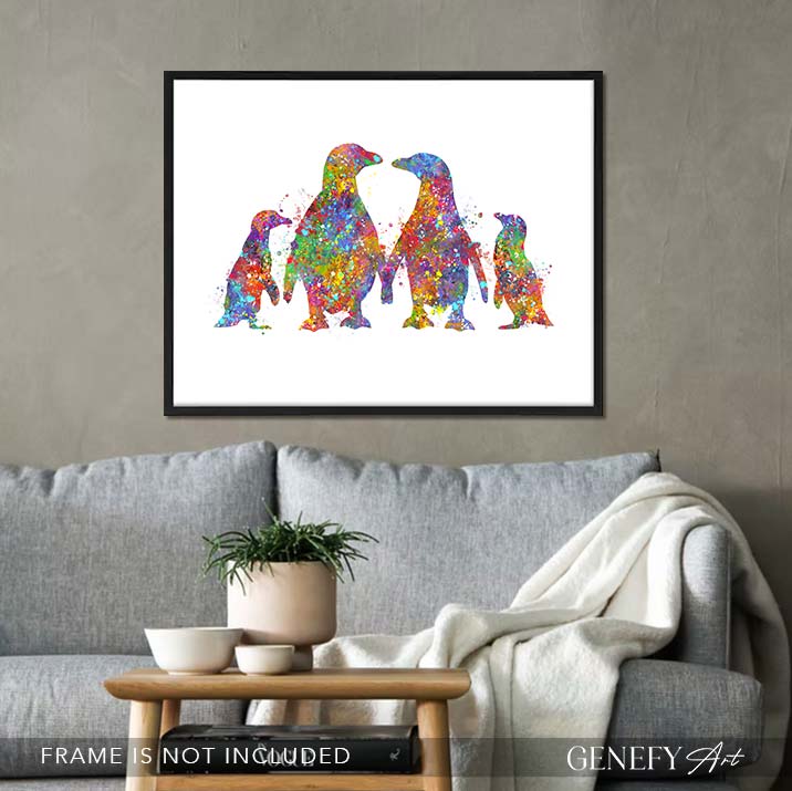 Penguin Family of 4 Watercolour Print