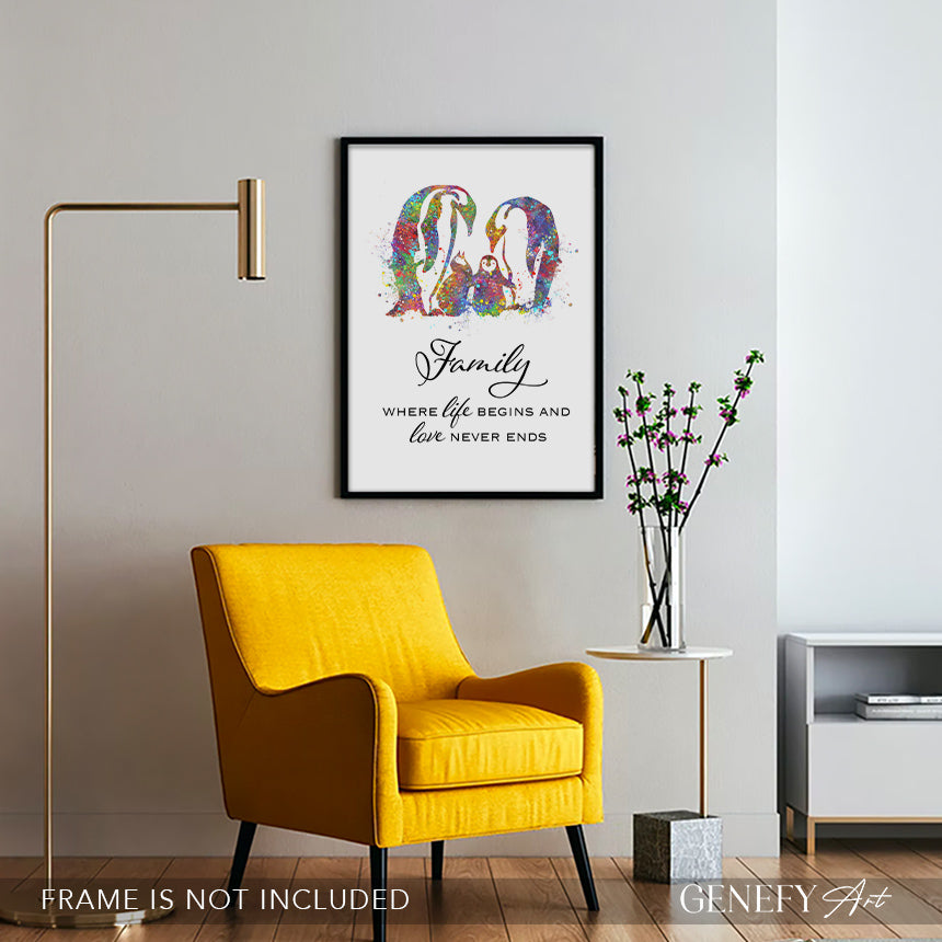 Penguin Family Quote Watercolor Art