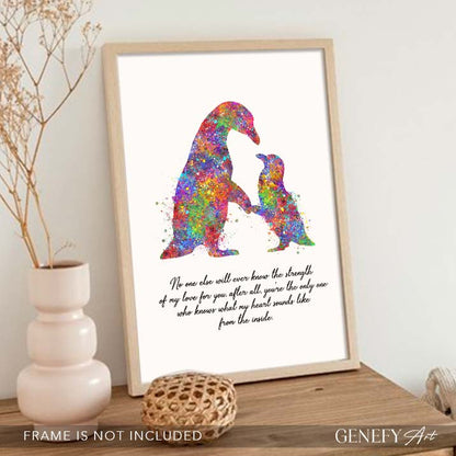 Penguin Mother and Baby Quote Watercolour Art