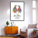 Penguin Couple Watercolour Art Print - "Every Love Story Is Beautiful But Ours Is My Favourite"