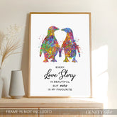 Penguin Couple Watercolour Art Print - "Every Love Story Is Beautiful But Ours Is My Favourite"
