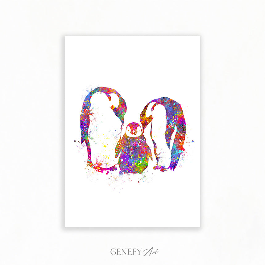 Penguin Family Watercolour Art Print