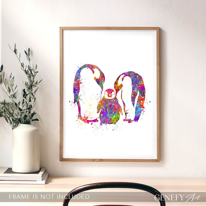 Penguin Family Watercolour Art Print