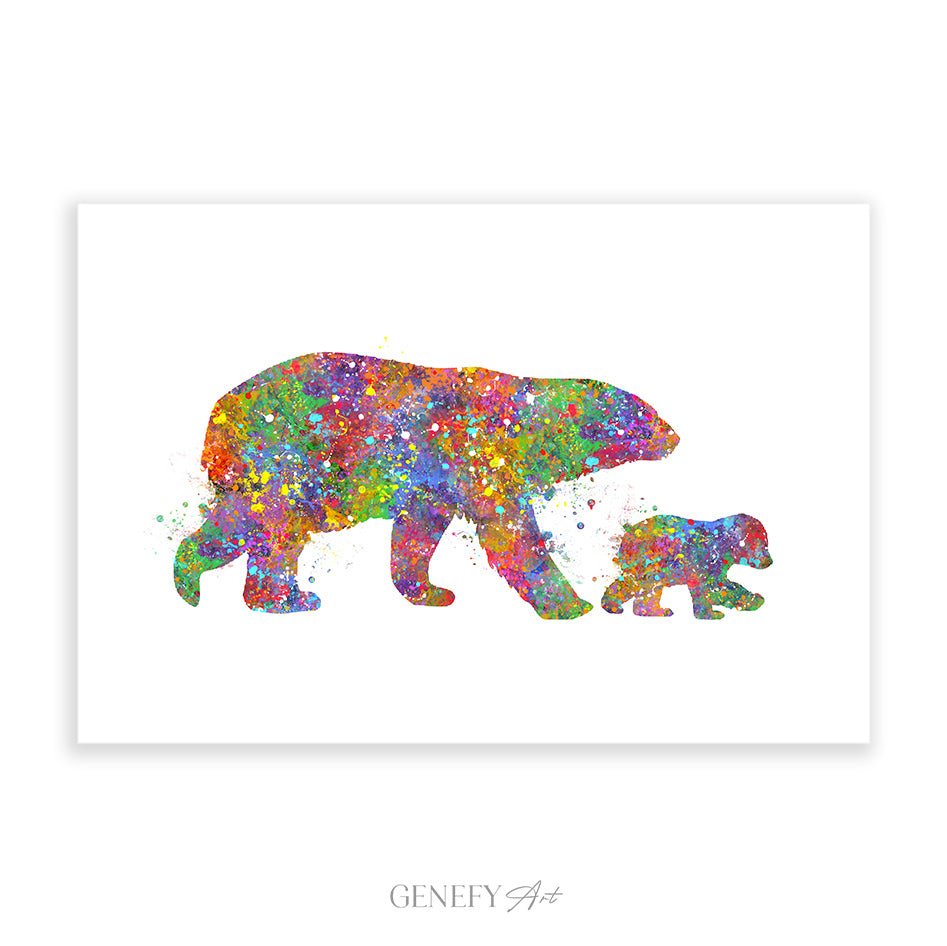 Polar Bear Mother and Baby Watercolour Print