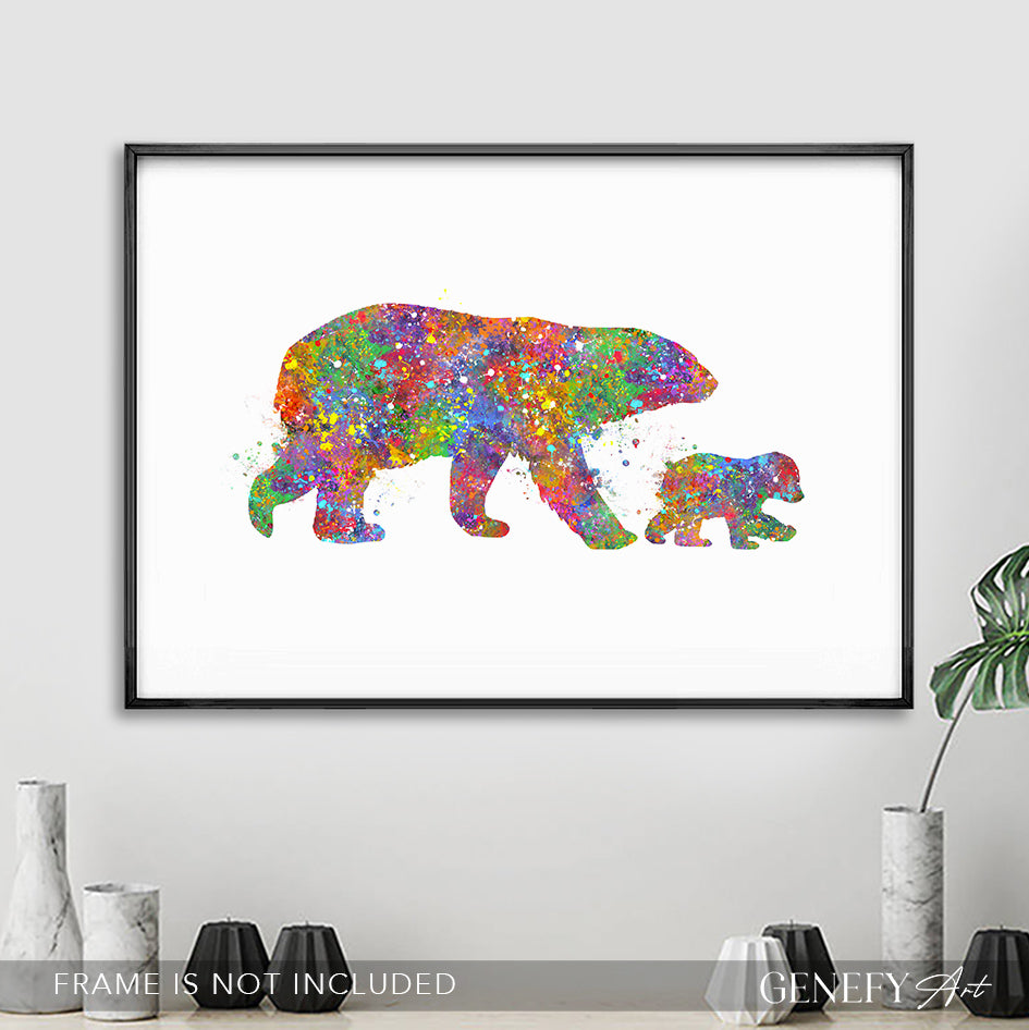 Polar Bear Mother and Baby Watercolour Print