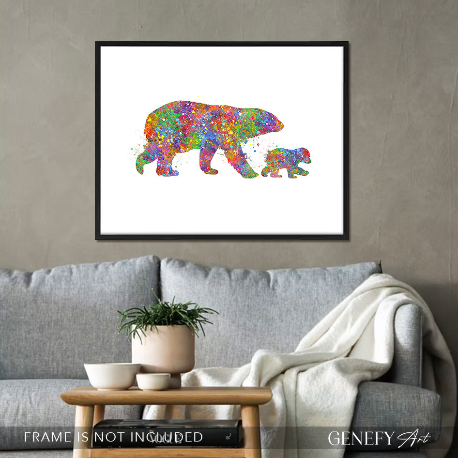 Polar Bear Mother and Baby Watercolour Print