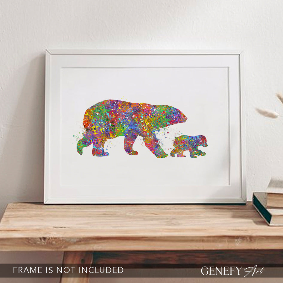 Polar Bear Mother and Baby Watercolour Print