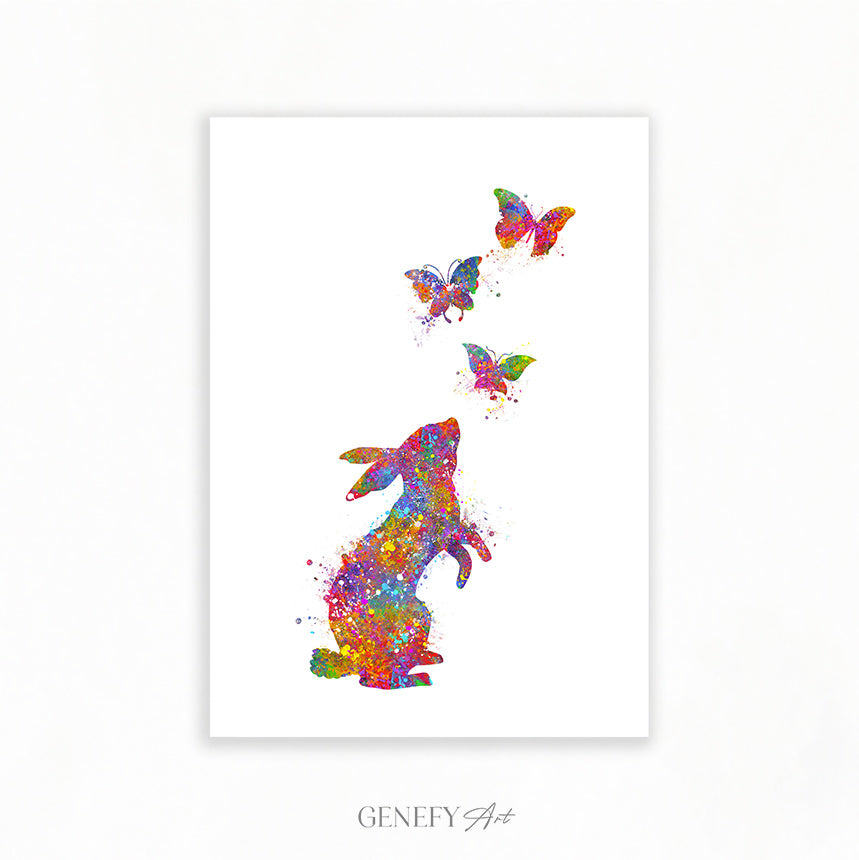 Rabbit and Butterflies Watercolour Print