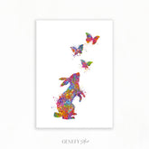 Rabbit and Butterflies Watercolour Print