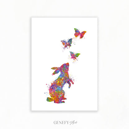 Rabbit and Butterflies Watercolour Print