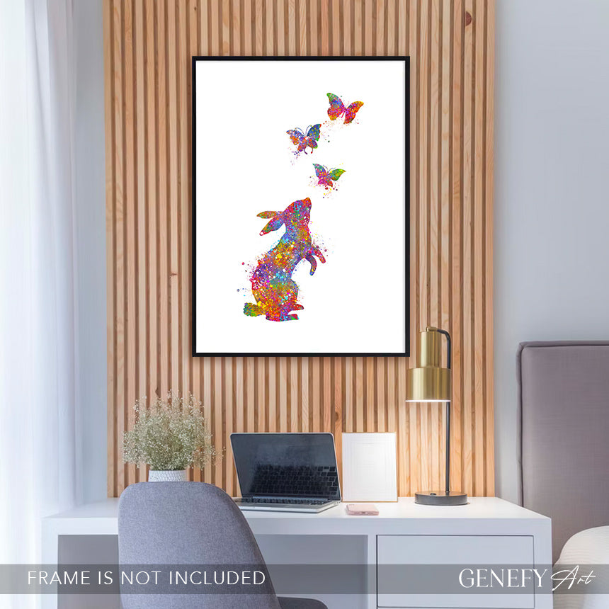 Rabbit and Butterflies Watercolour Print