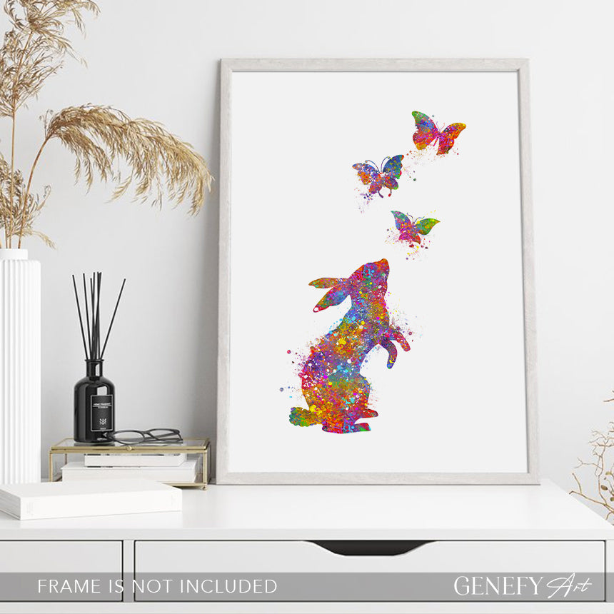 Rabbit and Butterflies Watercolour Print