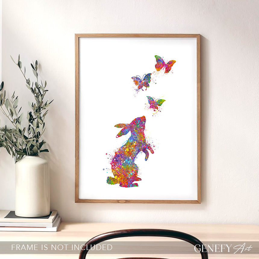 Rabbit and Butterflies Watercolour Print