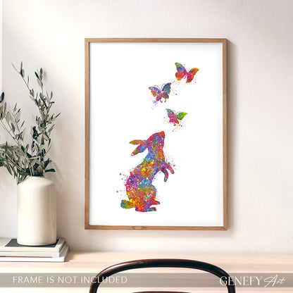 Rabbit and Butterflies Watercolour Print