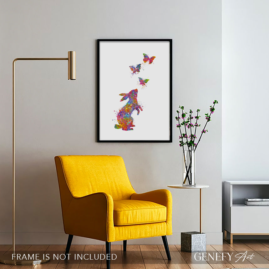 Rabbit and Butterflies Watercolour Print