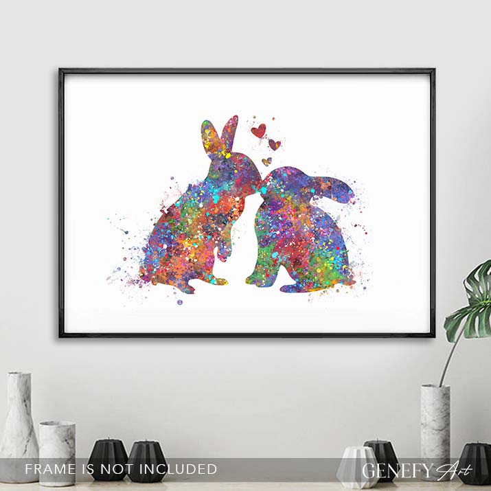 Rabbit Couple Kissing Watercolour Print