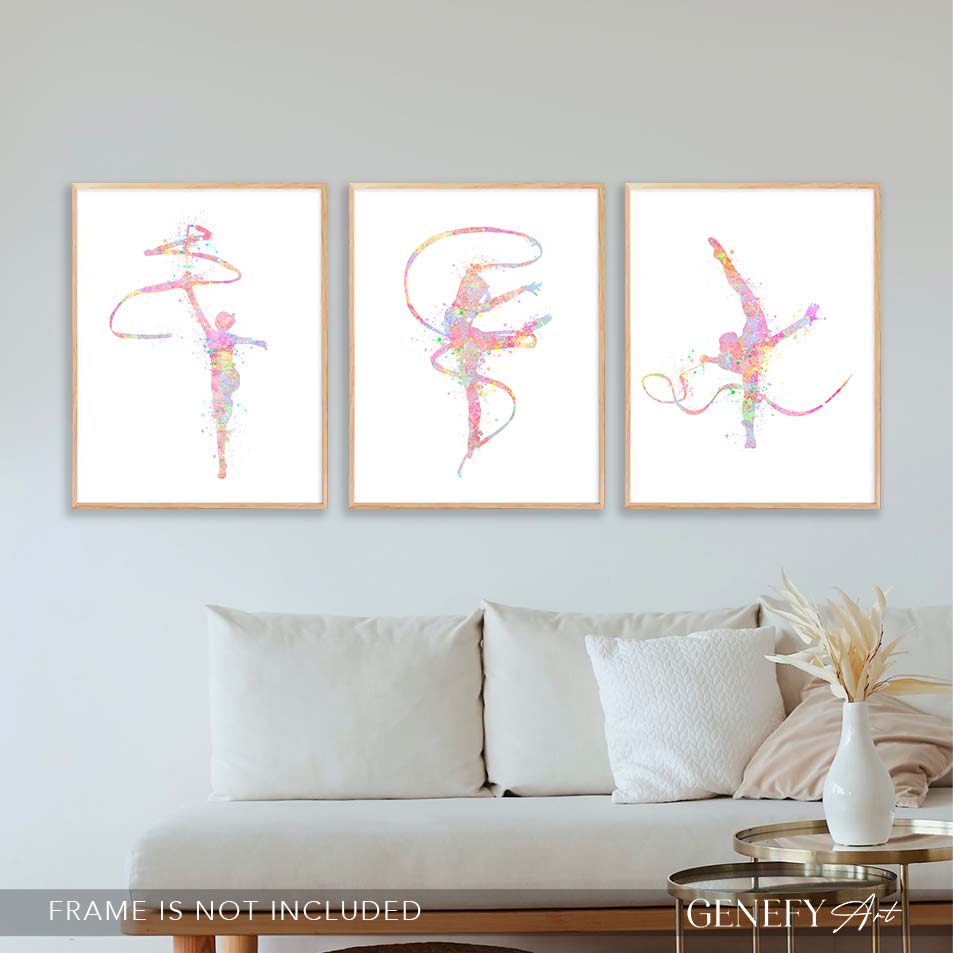 Rhythmic Gymnastics Pastel Watercolour Art - Set of 3