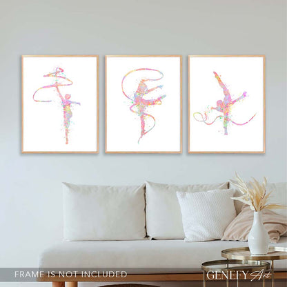 Rhythmic Gymnastics Pastel Watercolour Art - Set of 3