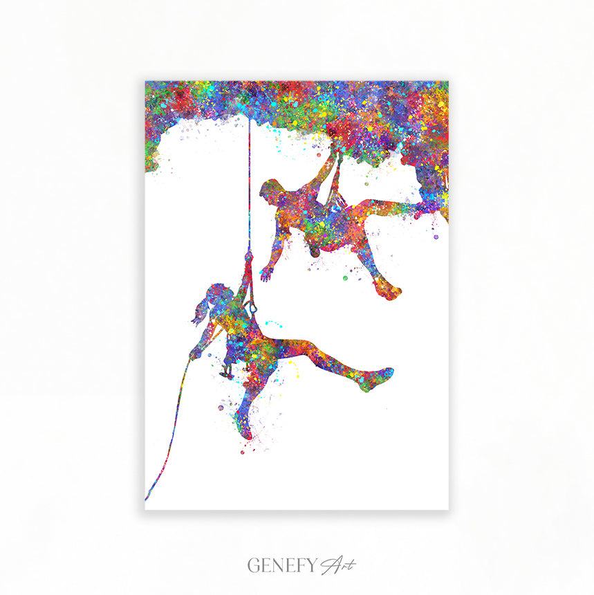 Rock Climbing Couple Watercolour Print