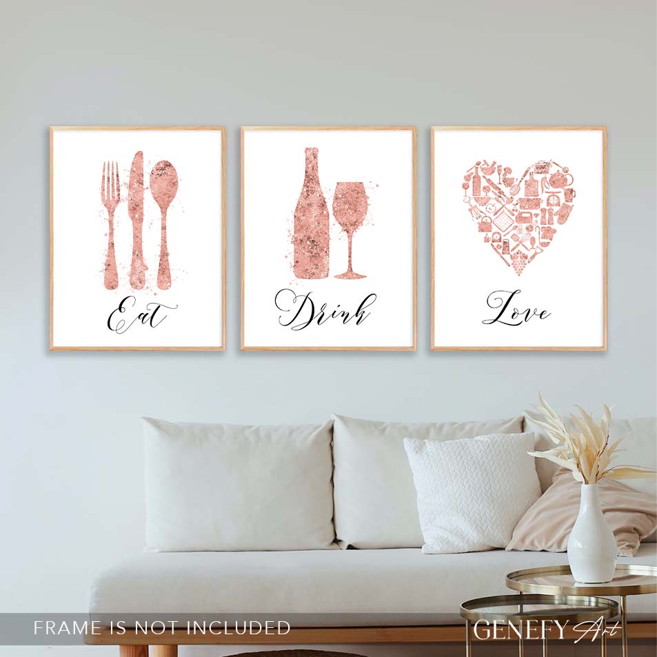Pink Kitchen Watercolour Print - Set of 3