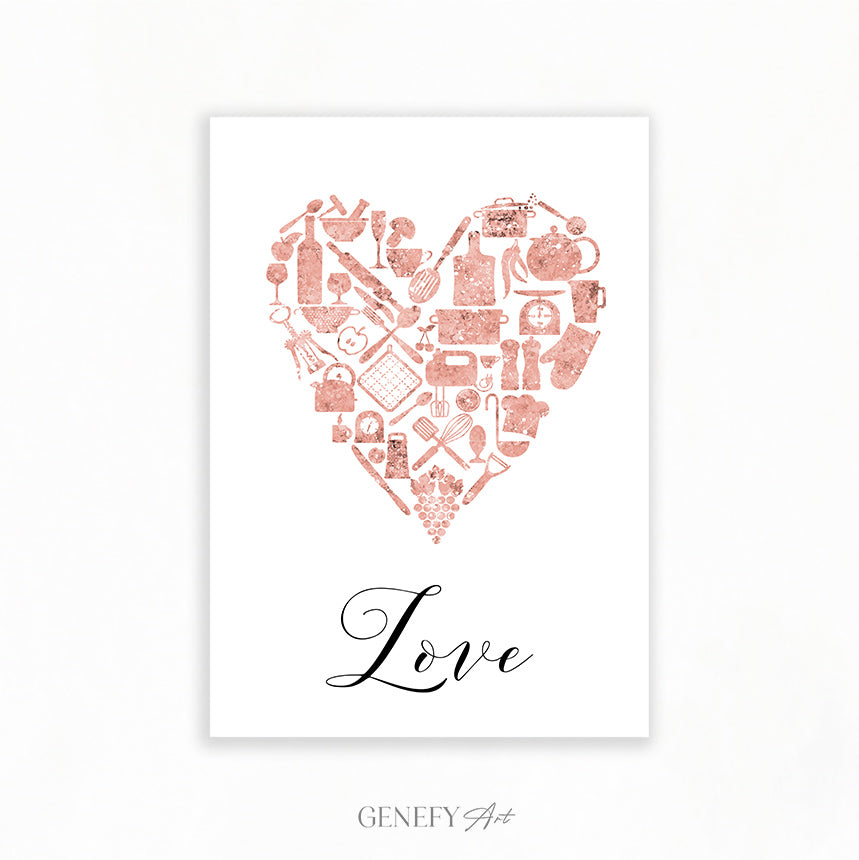 Rose Gold Kitchen Art Print &quot;Love&quot;