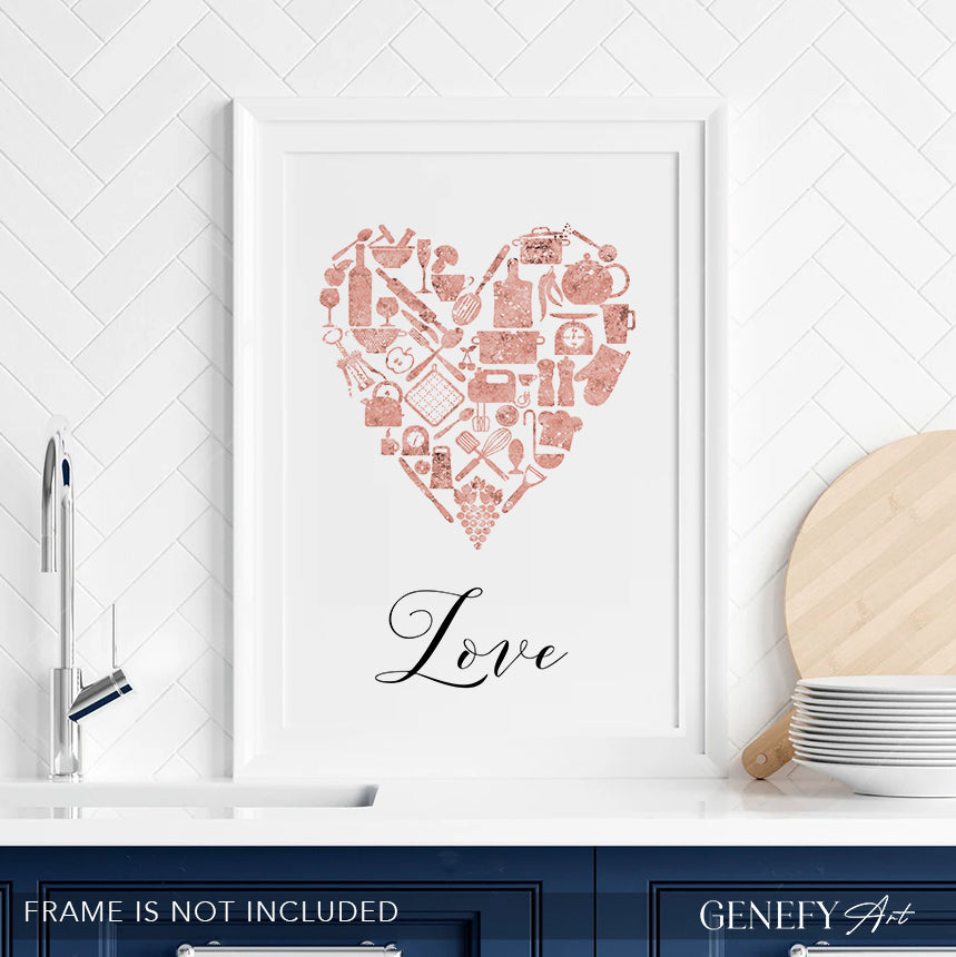 Rose Gold Kitchen Art Print &quot;Love&quot;