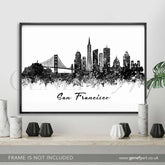San Francisco Skyline Black and White Watercolour Print - Genefy Art