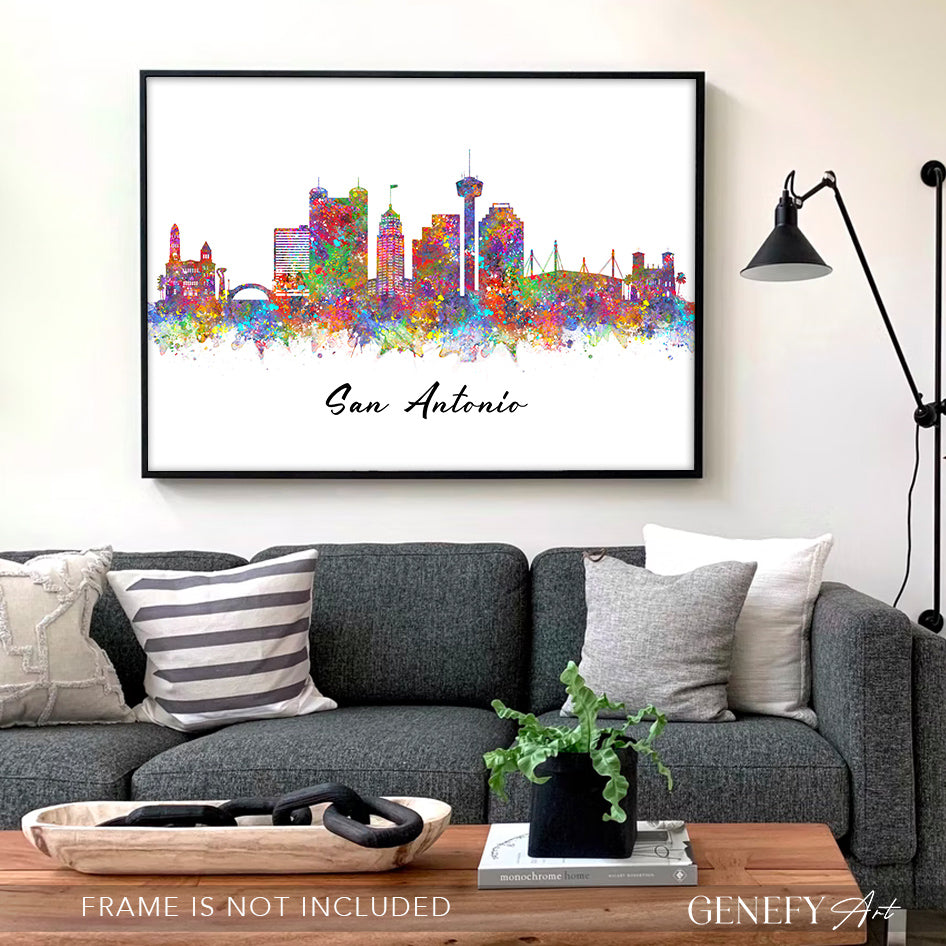 San Antonio Skyline Watercolour Print - Genefy Art