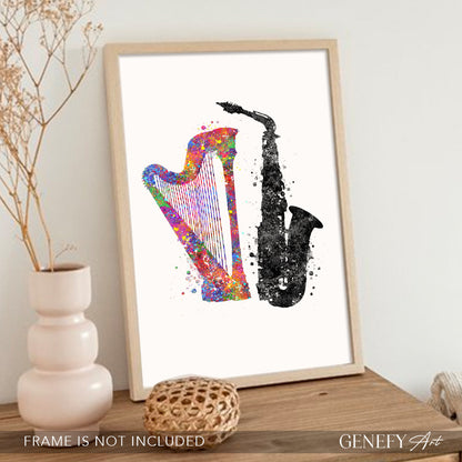 Saxophone and Harp Art Print