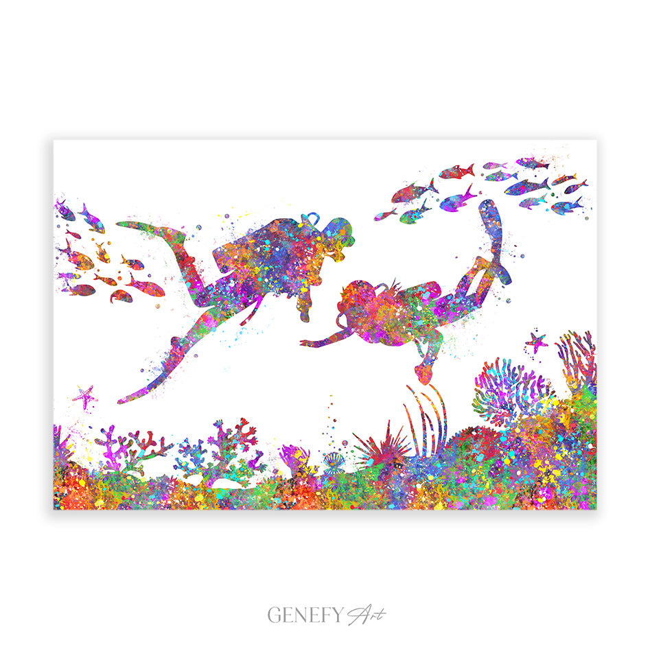 Scuba Diving Watercolour Art Print